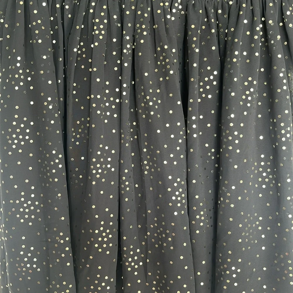 OshKosh 3/4 Sleeve Party Dress Gray with Gold Sparkle Polka Dots Girl’s Size 8
